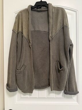 Heyson Mixed Fabric Open Front Sweater Cardigan